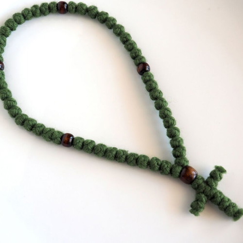 Woolen pocket komboskini with 50 knots and wooden beads, new