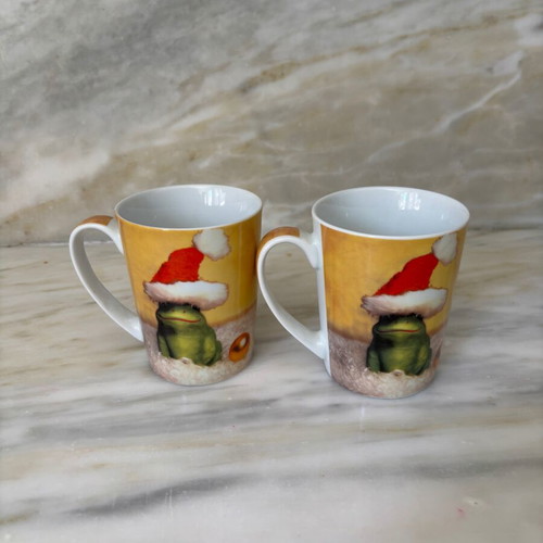 Set of 2 Christmas mugs BQQ Germany with frog Santa Claus new