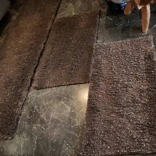 Sahggy bedroom rug set 3 pcs like new, brown with beige tufts