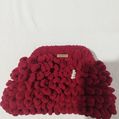 Handmade burgundy handbag with 20cm frame, 35x25cm