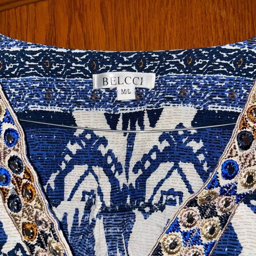 Colorful blue short kaftan pareo beachwear used, size M/L