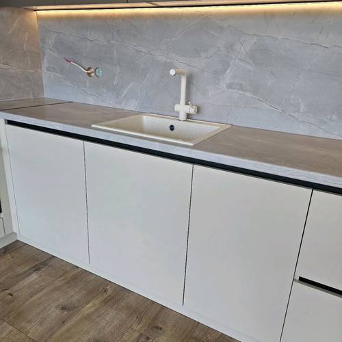 L-shaped kitchen new MDF and chipboard cabinets with Latte color