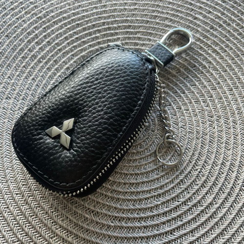 Leather Car Key Case Mitsubishi new, black with metal elements
