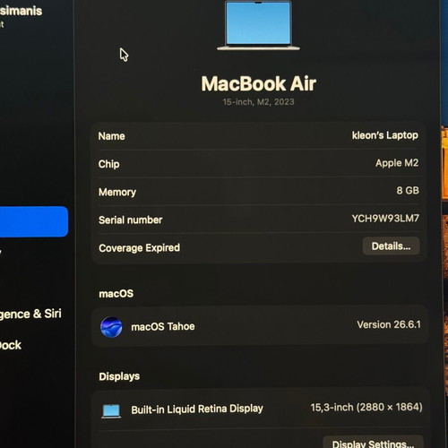Apple MacBook Air 15” M2 laptop, 8GB RAM, 256GB SSD, silver