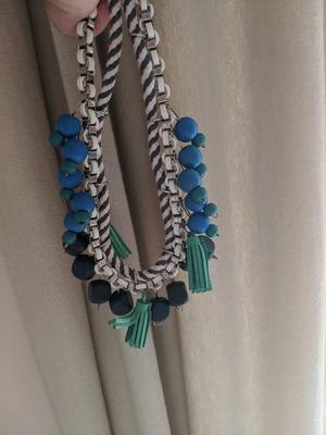 Necklace with chain and blue wooden beads used