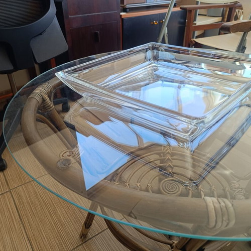 Large square glass bowl, thick heavy transparent glass