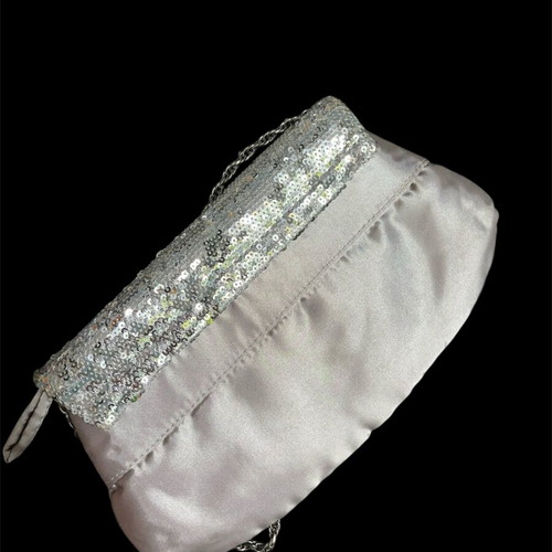 Silver satin and sequin bag like new