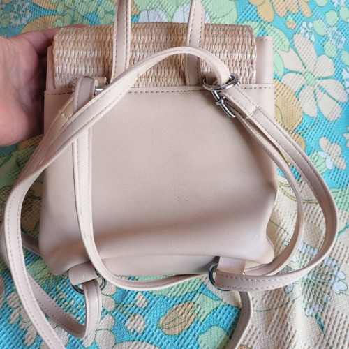 Bag to Bag beige backpack bag, faux leather and woven