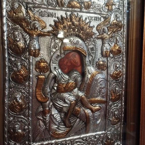 Orthodox silver icon of Virgin Mary and Jesus like new