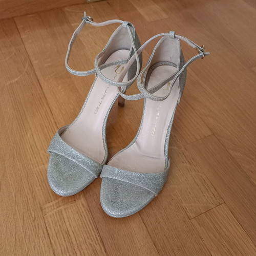 Mourtzi gold glitter high heel sandals like new, size 36