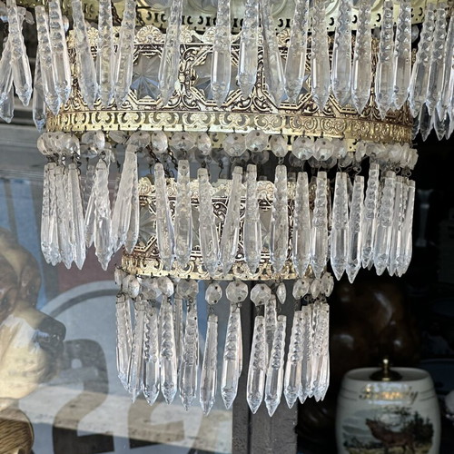 Vintage Aluminum Chandelier 3-Tier with Crystal Elements used