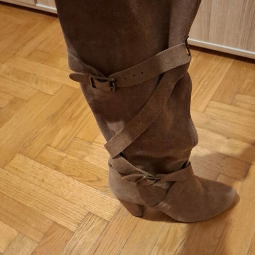 Boots like new, suede leather, size 39, gray and beige