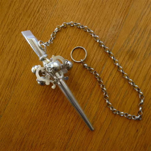 17th Century Dutch Antique Silver Baby Rattle Whistle used
