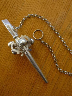 17th Century Dutch Antique Silver Baby Rattle Whistle used