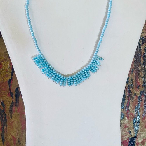 Handmade beaded necklace with turquoise and silver beads, new