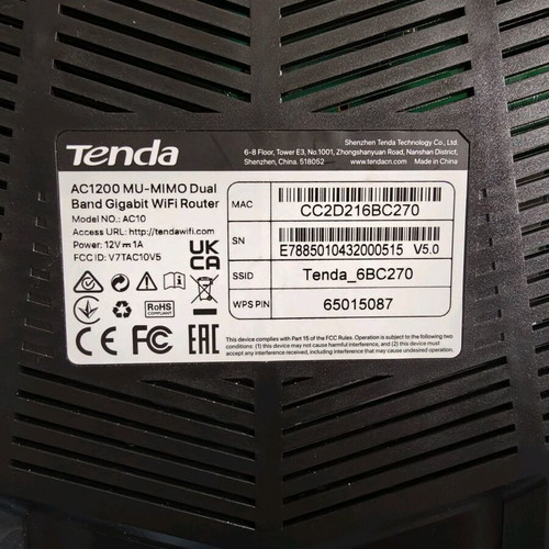 Tenda AC1200 Router (model AC10) used, Dual Band Gigabit WiFi