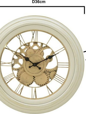 Ρολόι τοίχου Inart πλαστικό λευκό/χρυσό 36 εκ. καινούργιο αναλογικό