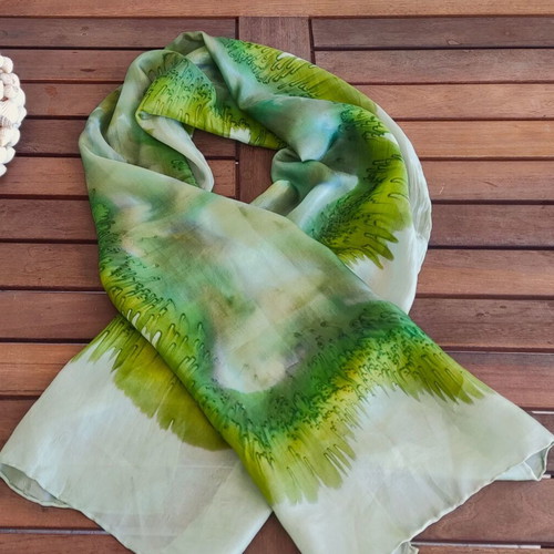 Vintage Tota Pure Silk Scarf new, green abstract design 140x40cm