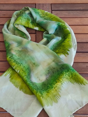Vintage Tota Pure Silk Scarf new, green abstract design 140x40cm