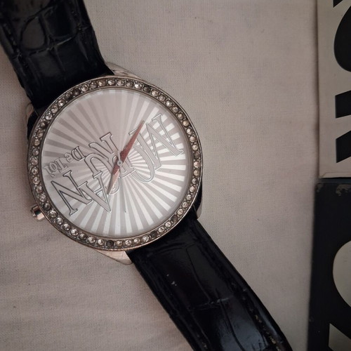 Morgan women's watch used, black strap with rhinestones