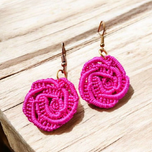 Handmade Boho Rose Micro Macrame Earrings made to order pink gold