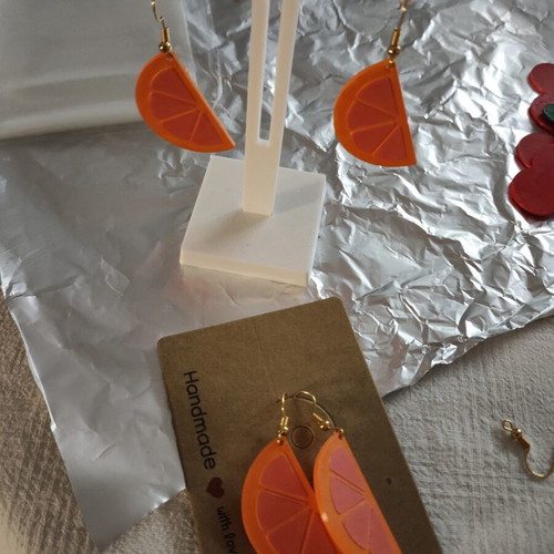 Our Vutamin C earrings orange pink 3D printed hand painted made to order