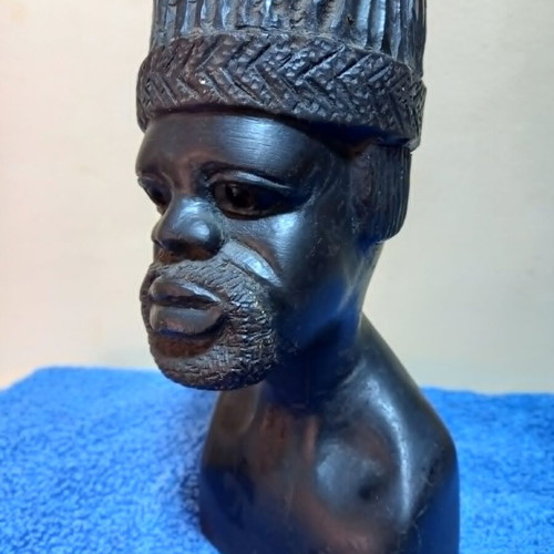 Handmade ebony wood bust vintage African sculpture used