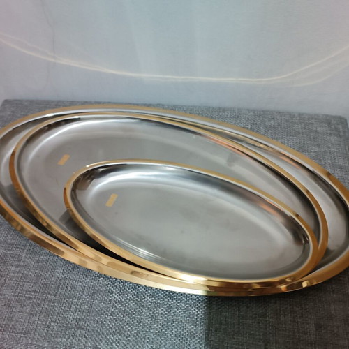 Serving trays set stainless steel with gold trim, new
