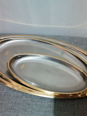 Serving trays set stainless steel with gold trim, new