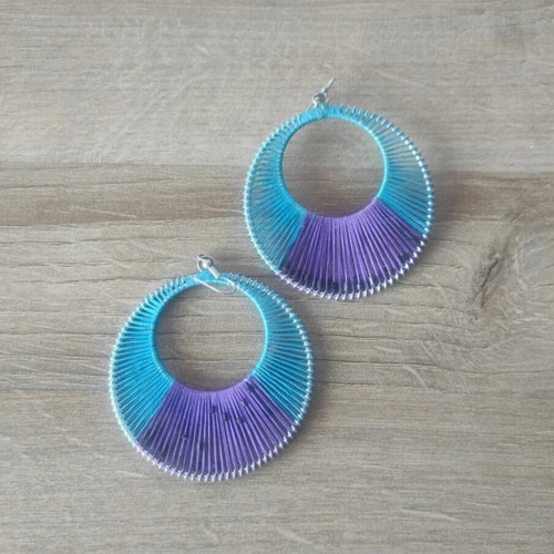 Hoop earrings like new, purple and turquoise with beads