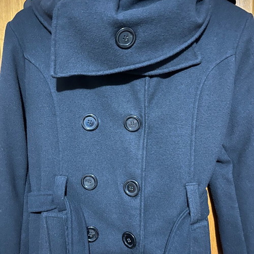 Long coat used, black, with unique collar and lining