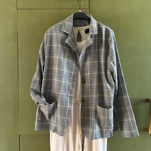 Shein checked jacket L like new, beige and blue