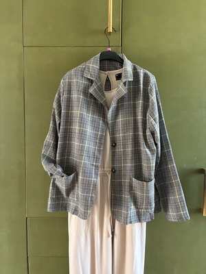 Shein checked jacket L like new, beige and blue