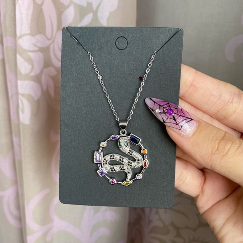 Steel necklace with snake and colorful rhinestones new
