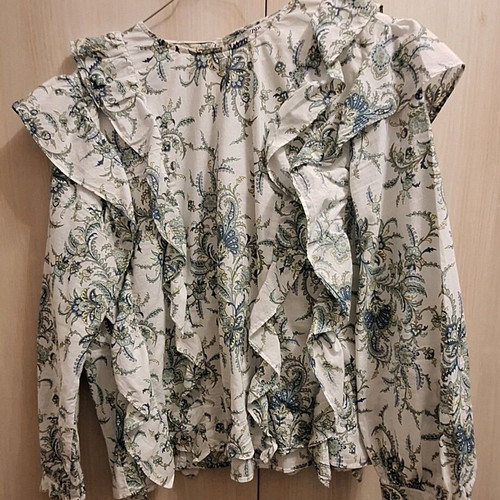 Zara blouse shirt with paisley large like new, white and green