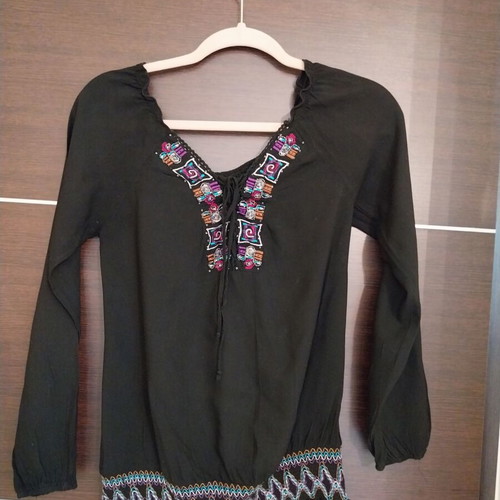 Women's blouse with embroidery, size S, black
