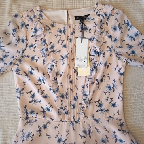 Lipsy London Mini Dress New Light Pink Blue Floral Ruffles Bell Sleeves