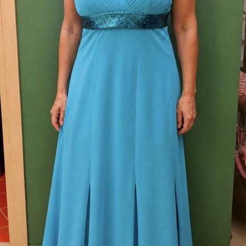 Chiffon evening dress turquoise like new with bolero sleeves