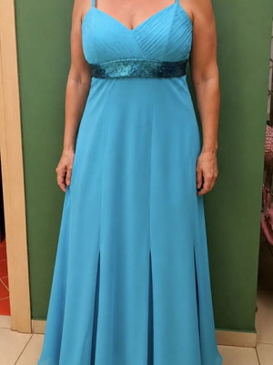 Chiffon evening dress turquoise like new with bolero sleeves