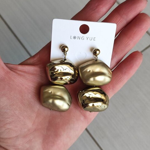 Longyue earrings new, gold matte and shiny, 5cm