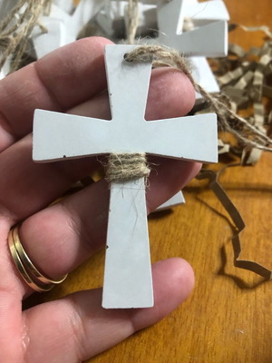 White plaster crosses with twine new for baptism