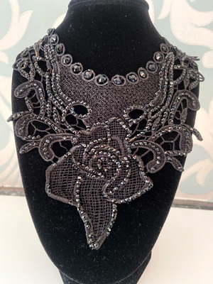 Gothic lace necklace used with black rhinestones