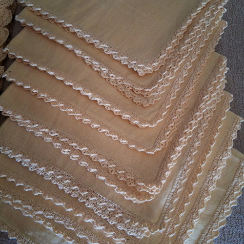 Linen tablecloth new with handmade lace and 8 napkins