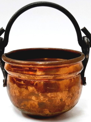 French copper cauldron hand hammered with forged iron handle, like new