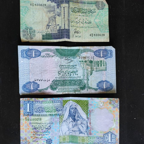 Libyan dinars used, set of 3 banknotes