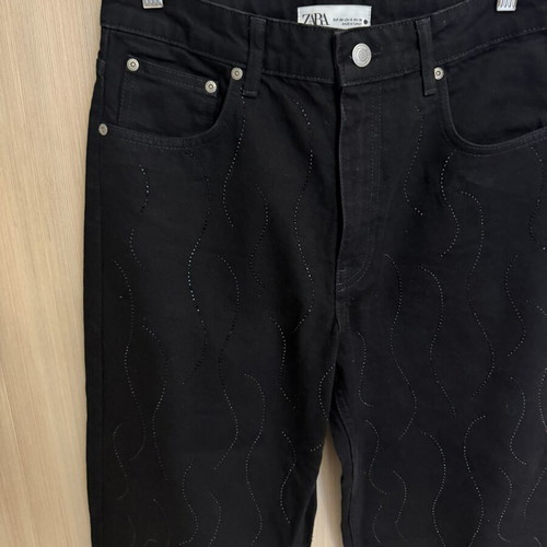 Zara black denim pants size 40 like new with sparkly details