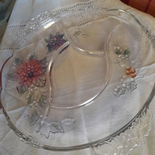 Vintage Crystal Serving Platter 35cm with Alexandrina Embossed Design