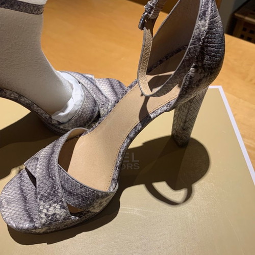 Michael Kors sandals new, grey, 12 cm stable heel, croco pattern