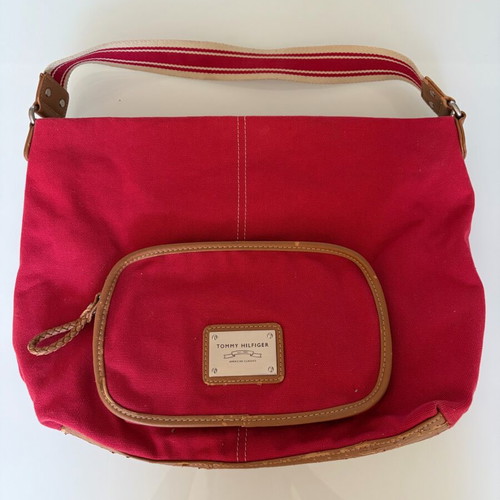 Tommy Hilfiger shoulder bag used, vintage red canvas with leather details