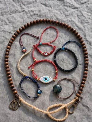 Bracelet and necklace set with beads and cord, new, multicolor